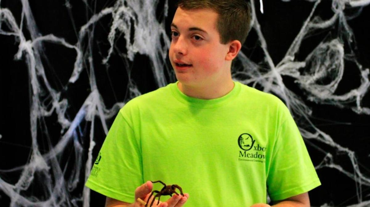 Logan McCollum talks about and shows spectators a tarantula Saturday morning at the 2013 Insectival at Columbus State University’s Oxbow Meadows Environmental Learning Center. The event featured a variety of “buggy” activities and displays,including a demonstration of honey extraction by the Chattaoochee Valley Beekeepers Association, a cricket spitting contest and the opportunity to pet a tarantula.