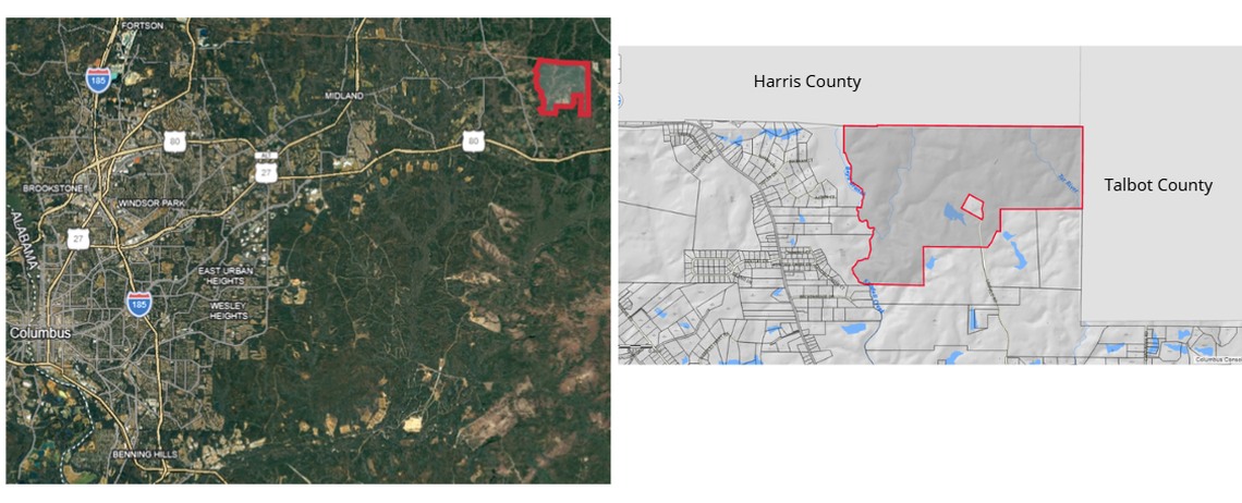 These images show Project Ruby’s location in Muscogee County and its approximation to Harris and Talbot counties.
