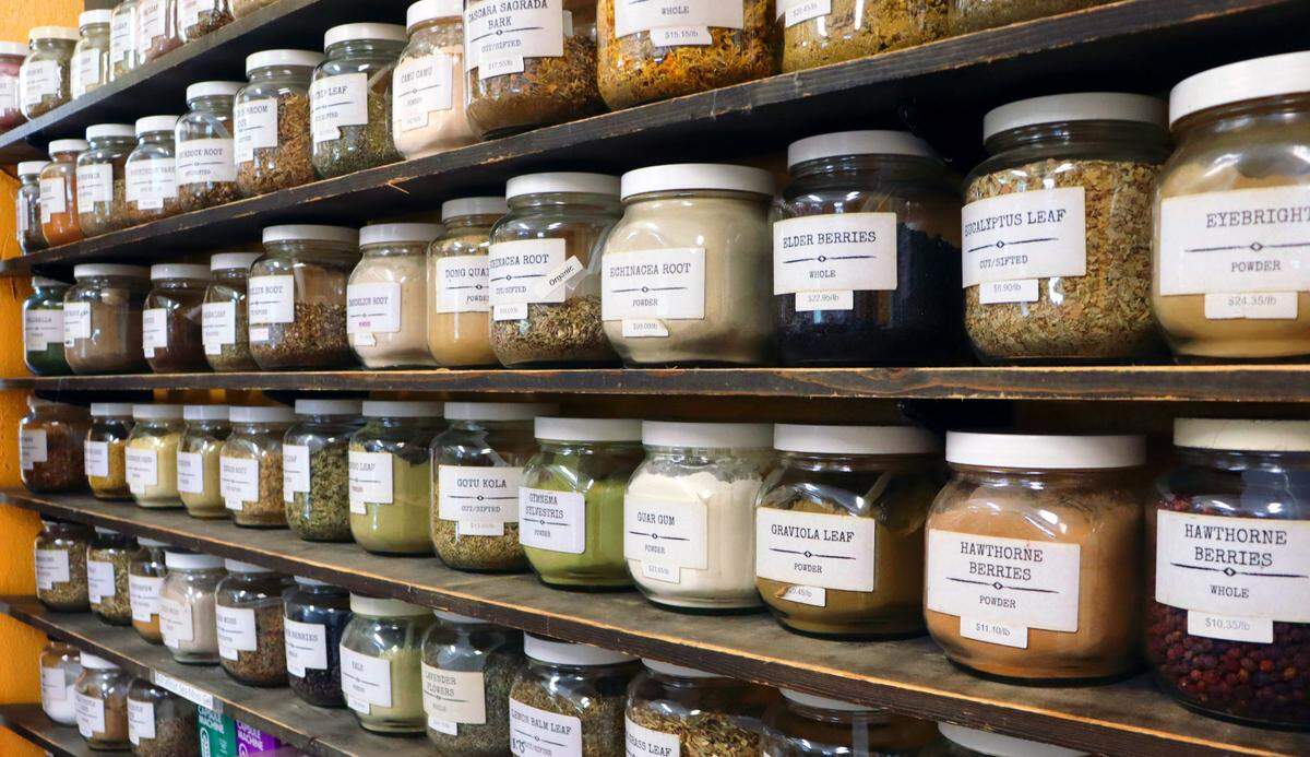Country Life’s shelves of herbs, dried fruits, supplements, and protein powders