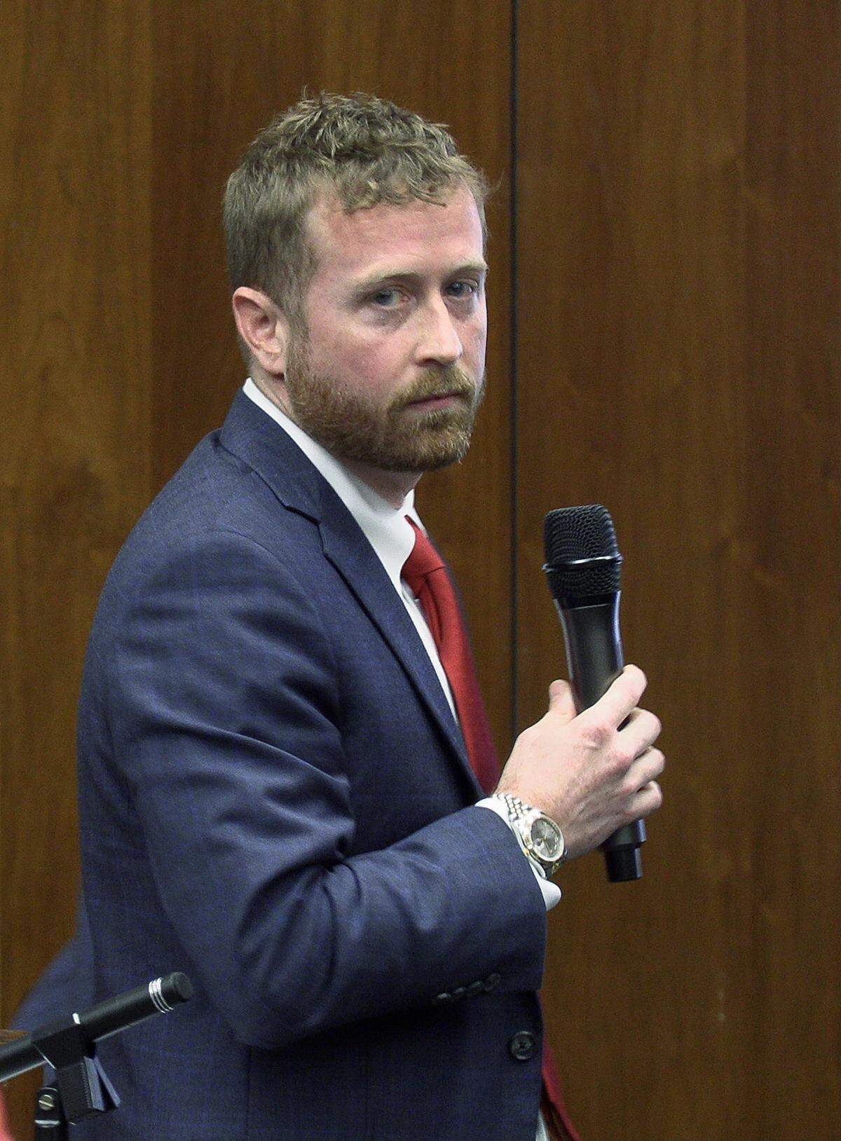 Christopher Breault testifies Nov. 10, 2021, during the trial of Mark Jones in Columbus.