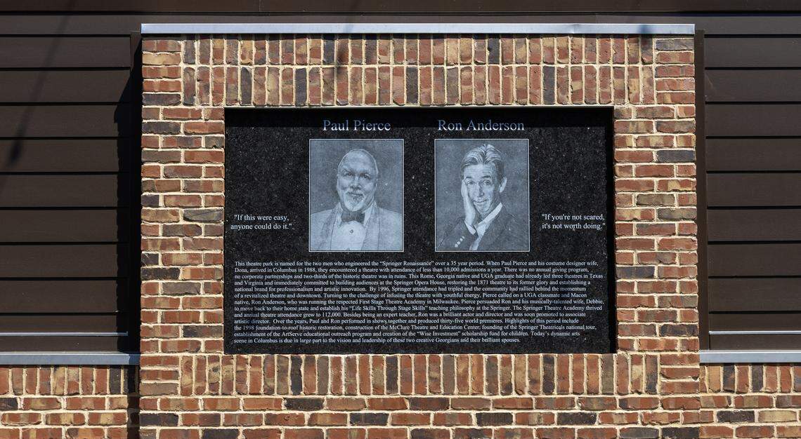 A new performance venue at the Springer Opera House in Columbus is named The PATIO in honor of retired producing artistic director Paul Pierce and former education director Ron Anderson. The Pierce Anderson Theatre in the Outdoors also will be open as a public park and for private event rentals.