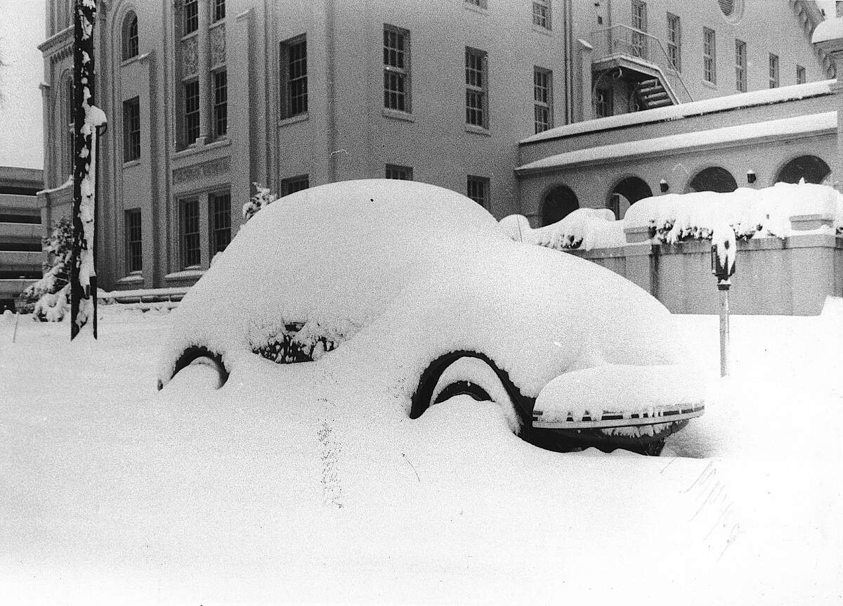 The great snow storm of 1973 began February 9 and dumped fourteen inches of snow on Columbus, Georgia before it was over. This photo was taken along 11th Street near First Presbyterian Church in Columbus, Georgia.
