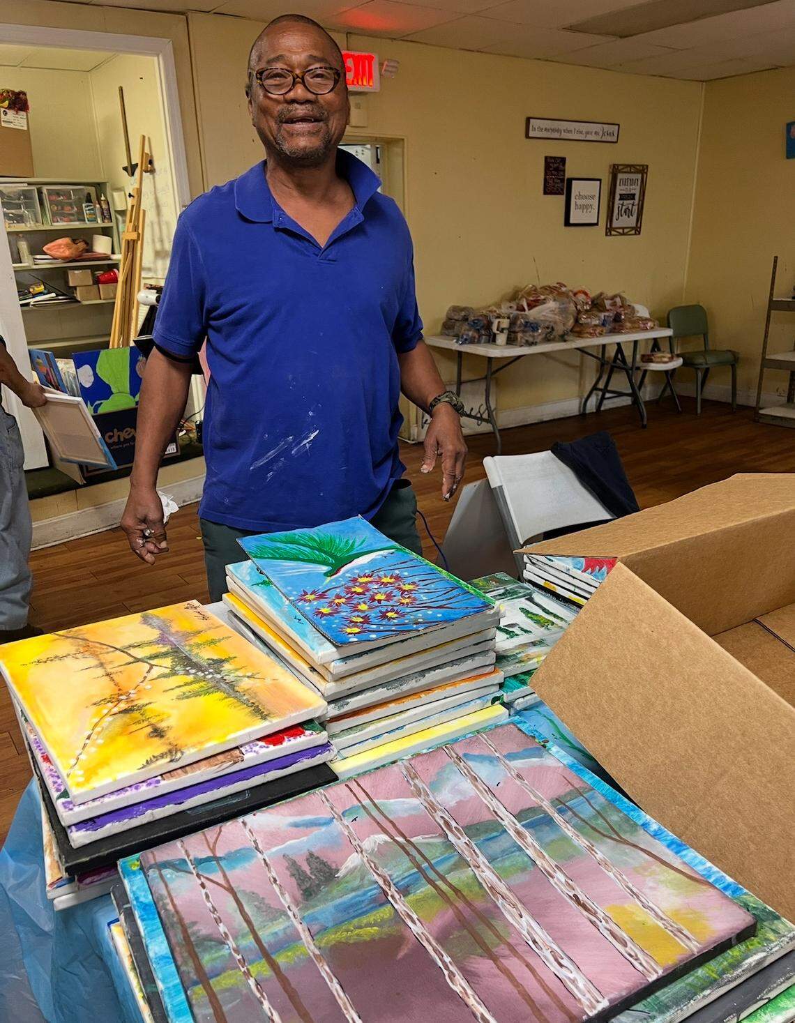 Edwin Grier, a participant in the HIWTAI program, died in 2025. His work will also be at the exhibition. “Edwin was extremely helpful,” Bo Bartlett said. “He was like another volunteer basically. He would give advice to all the students. What a big loss and a good painter as well.”