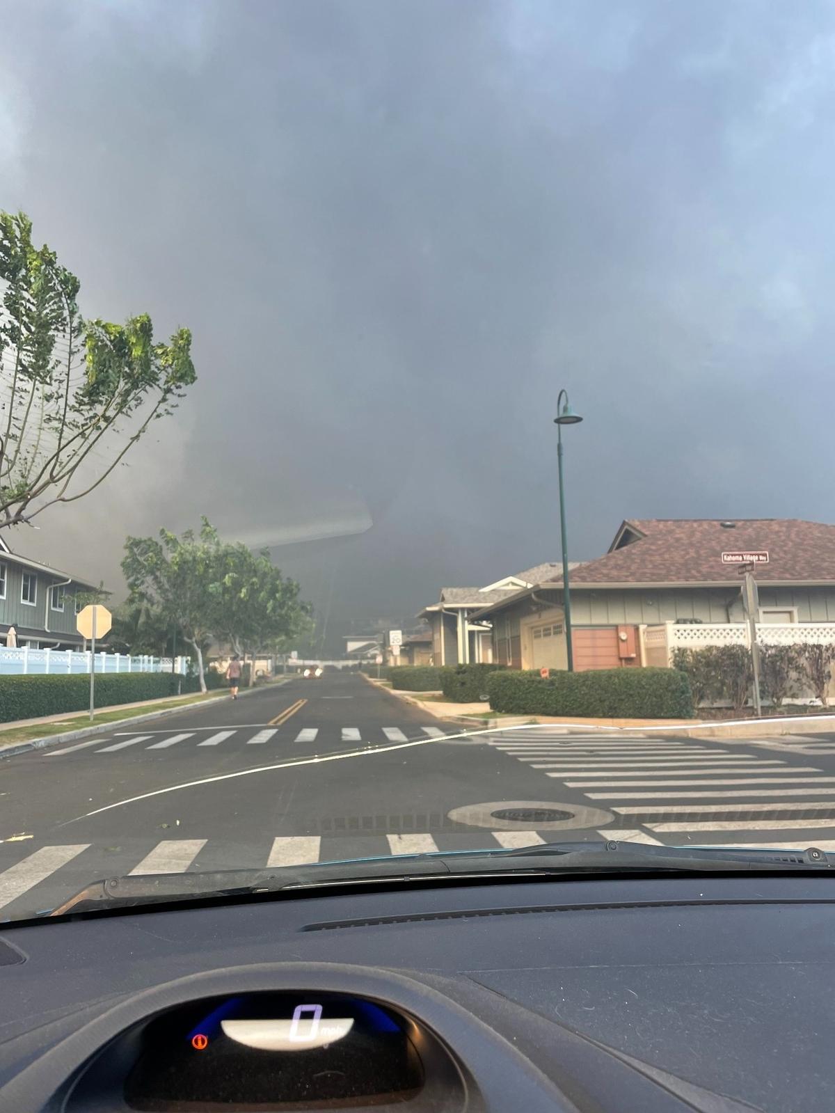 This is the scene Columbus High School and Columbus State University graduate Jackie Ellis sees outside her neighborhood Aug. 8 as she evacuates Lahaina during the wildfire.