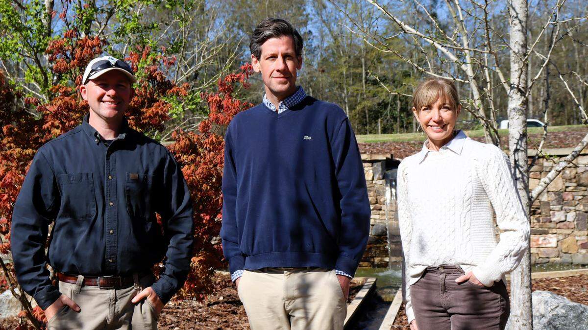 New executive staff at the Columbus Botanical Garden, Director of Horticulture Brandon Coker, Interim Executive Director Andrew Ruhs, Director of Development Carmen Overton at the garden in early spring. March 2025.