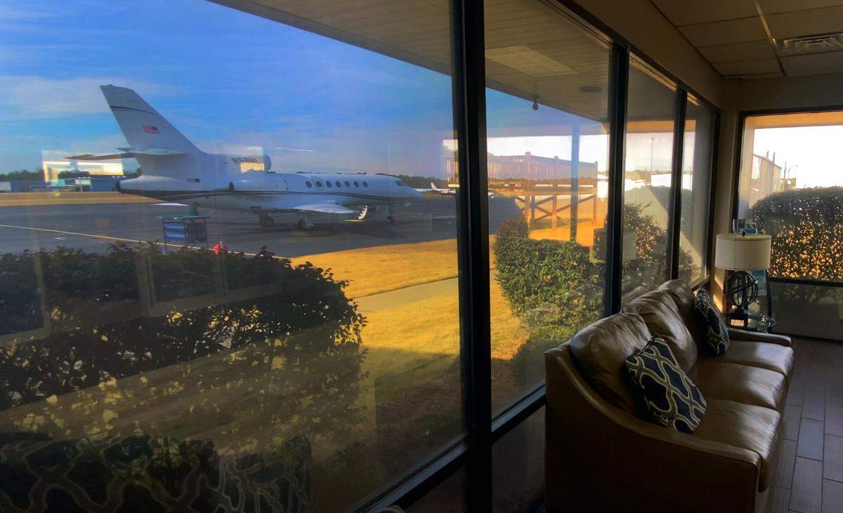 This is the view looking from the waiting area to the tarmac at the general aviation terminal of the Columbus Airport in Columbus, Georgia. 01/15/2025