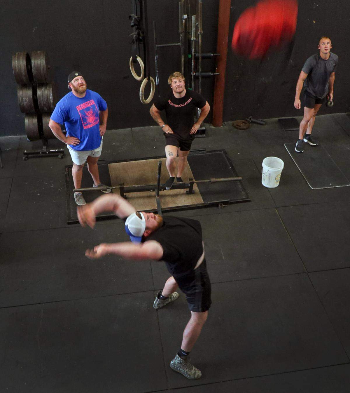 Trotter Barringer, front and center, the recent winner of his weight class at this year’s Georgia’s Strongest Man competition, trains at Body Evolution in Columbus, Georgia for the upcoming national competition.