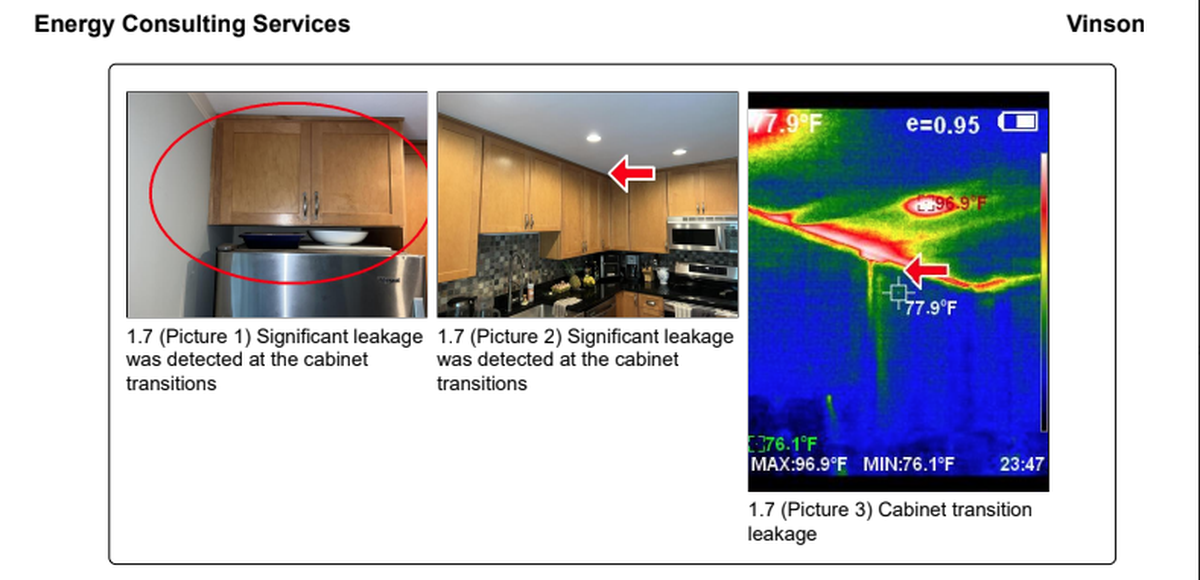 A page out of the 16-page energy audit for Sara Vinson’s home conducted by Energy Consulting Services in 2023.