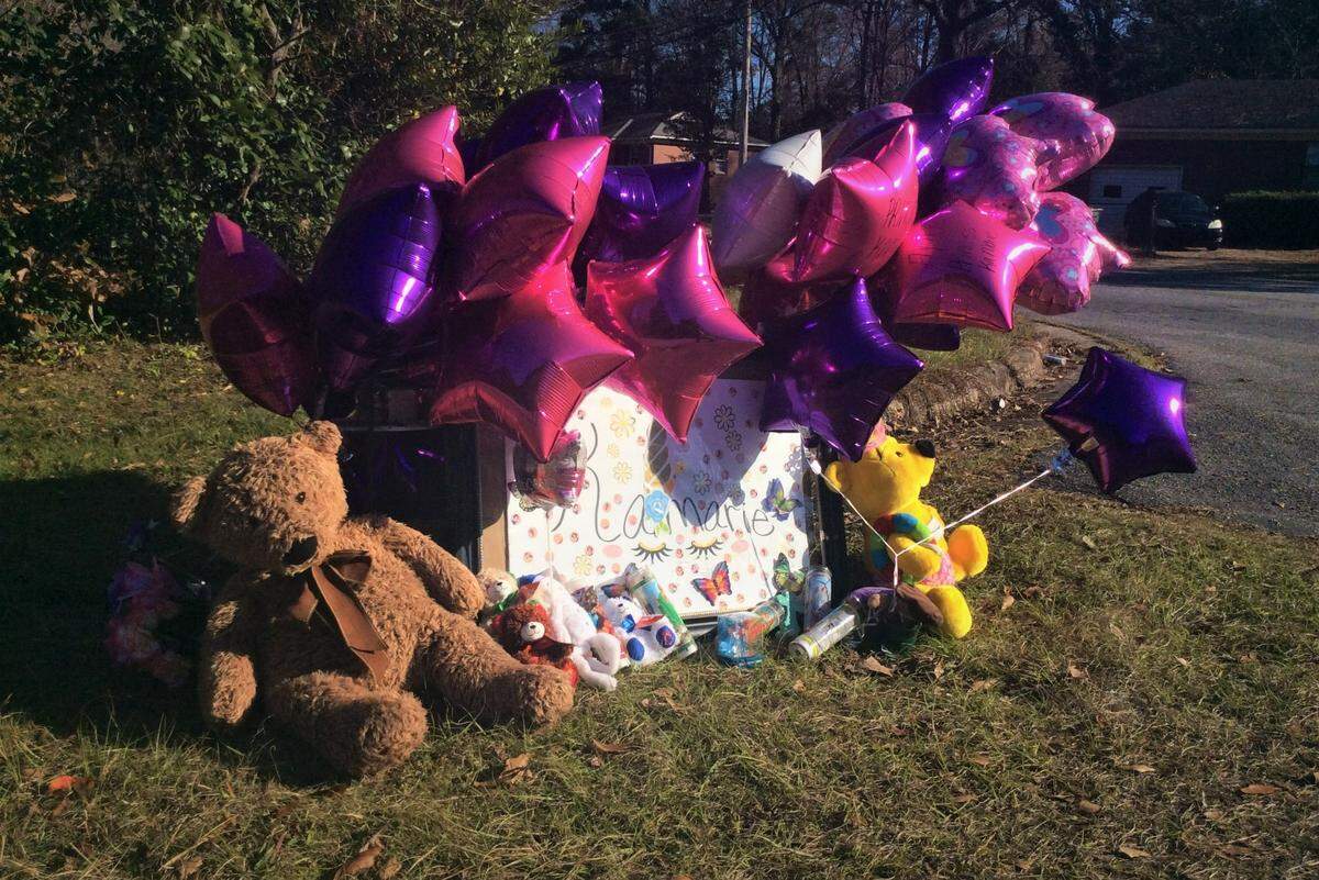A ballon memorial with teddy bears was placed in tribute to Kamarie Holland at the corner of Bowman Street and Evergreen Street in Columbus, near the 5-year-old’s home.