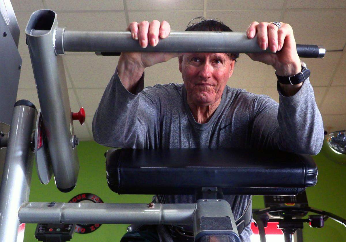 Ross Kennard of Phenix City, Alabama works out Friday morning at the new Oates Gym in Columbus, Georgia. Jerry Oates opened the doors to his new gym Friday at 2717 Warm Springs Road in the space formerly occupied as All Fitness. 04/24/2020