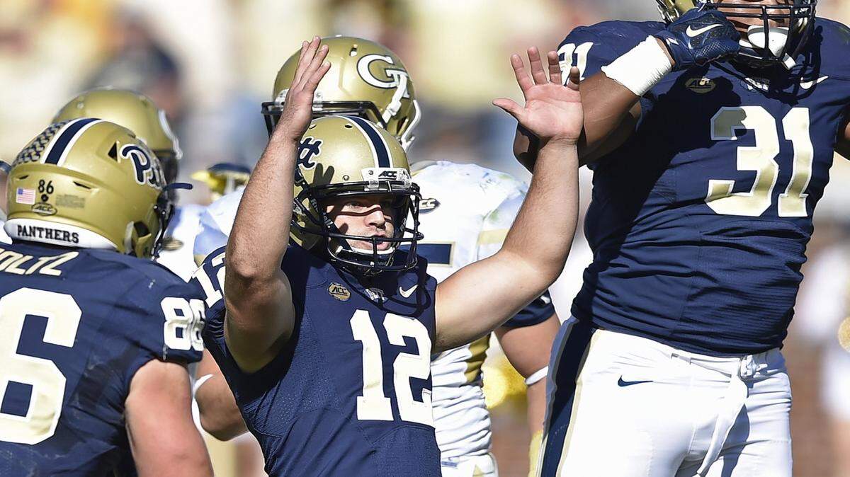 MIKE STEWART/Associated PressPittsburgh place kicker Chris Blewitt celebrates his late 56-yard field goal against Georgia Tech during the second half Saturday in Atlanta. Pittsburgh won 31-28.