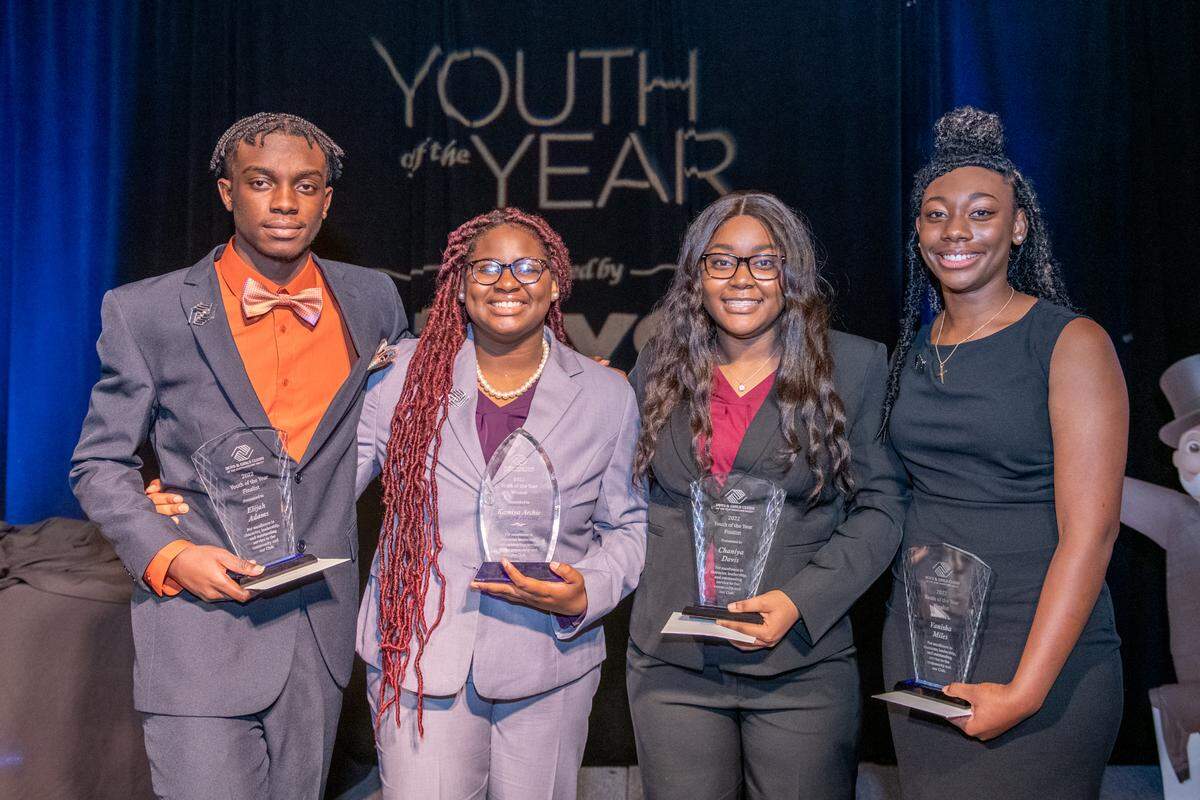 From left, the finalists for the Boys & Girls Clubs of the Chattahoochee Valley 2022 Youth of the Year award pose for a photo: Elijah Adams, a junior at Carver High School; Kamiya Archie, a junior at Rainey-McCullers School of the Arts; Chaniya Davis, a sophomore at Carver High School; Vanisha Miles, a sophomore at Smiths Station High School. A panel of community leaders selected Kamiya as the winner.