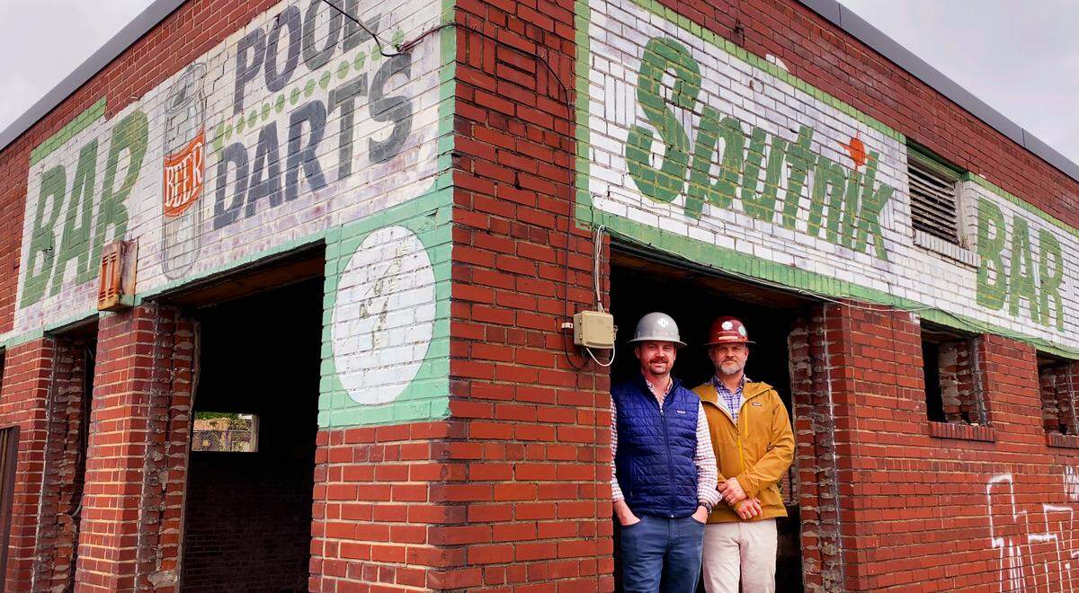 Martin Huff, partner, left, and Chris Woodruff, founder and CEO, of The Cotton Companies spoke recently about their redevelopment plans for the former Sputnik Bar in Columbus, Georgia. 11/11/2022