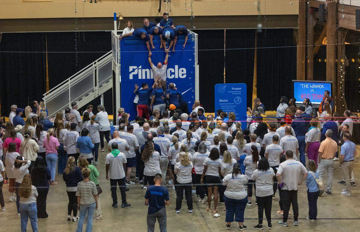 The Pinnacle Financial Partners onboarding program includes culture training and team-building exercises, like this one May 15, 2026, at the Columbus Convention & Trade Center.