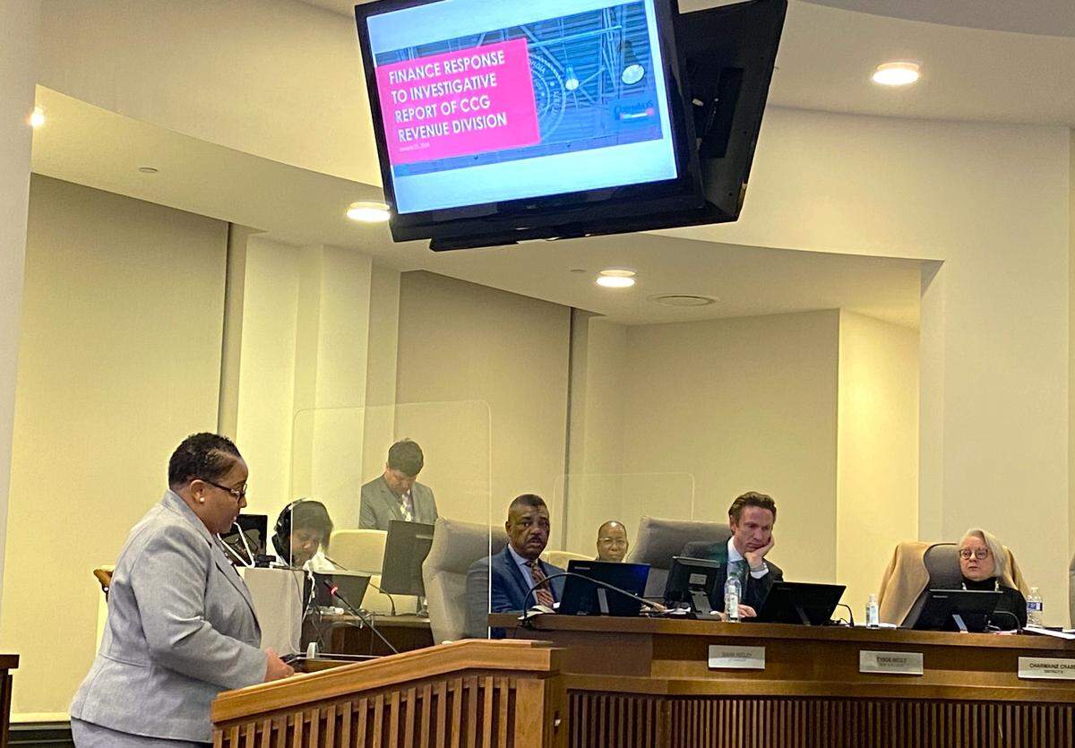 City Finance Director Anjelica Alexander addresses Columbus Council in response to a law firm’s probing a backlog in city business licenses.