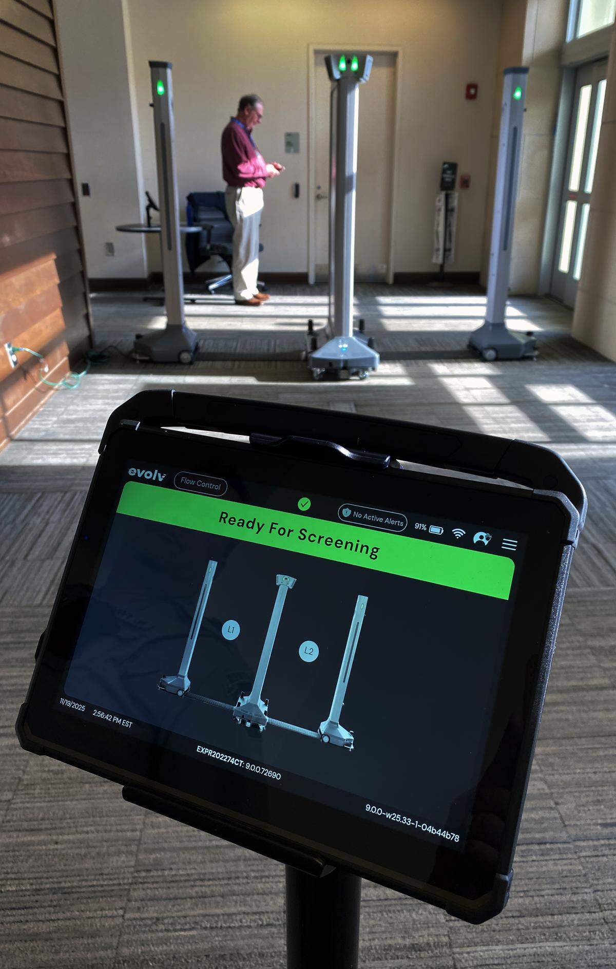New security measures are now in place at the City Services Center, 3111 Citizens Way in Columbus. The system was activated Nov. 17, 2025. Maj. Curtis Lockette of the Muscogee County Sheriff’s Office explains and demonstrates how the screening system works.