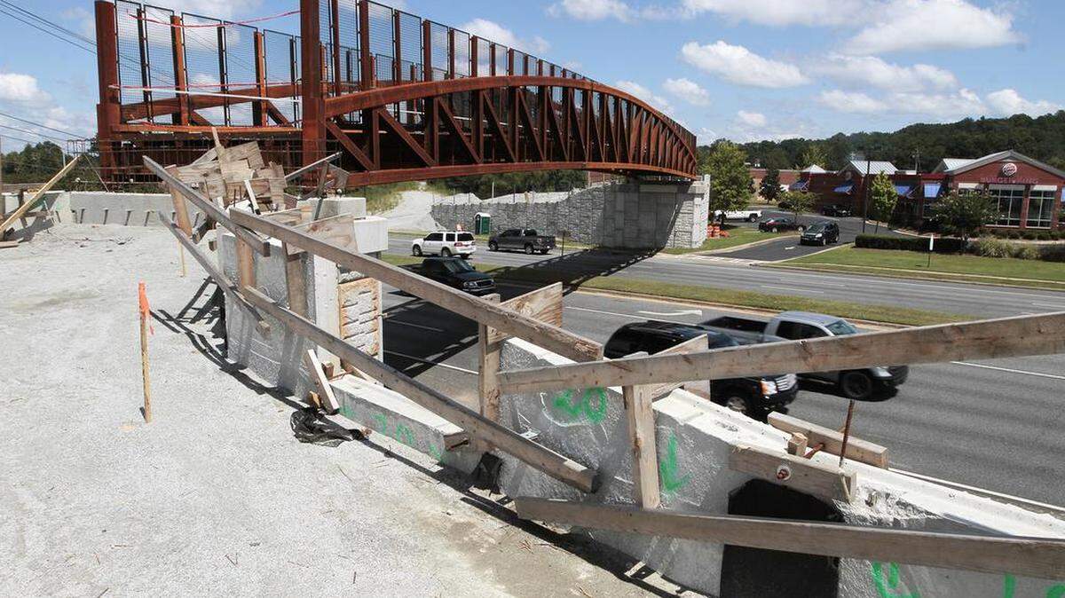 The Follow Me Trail pedestrian bridge over Victory Drive is nearing completion.