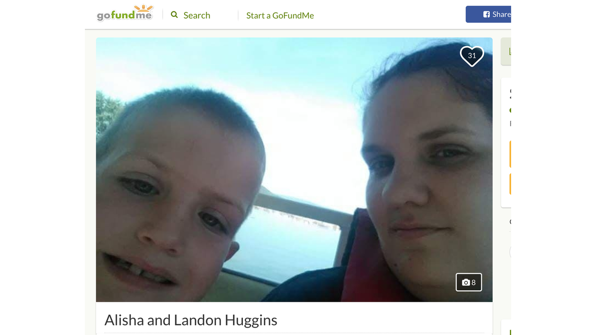 Alisha Huggins and her 9-year-old son Landon — both pictured above — died after a tree fell on their mobile home in Russellville, Arkansas, on Saturday afternoon, pinning them and her 6-year-old daughter under the wreckage.