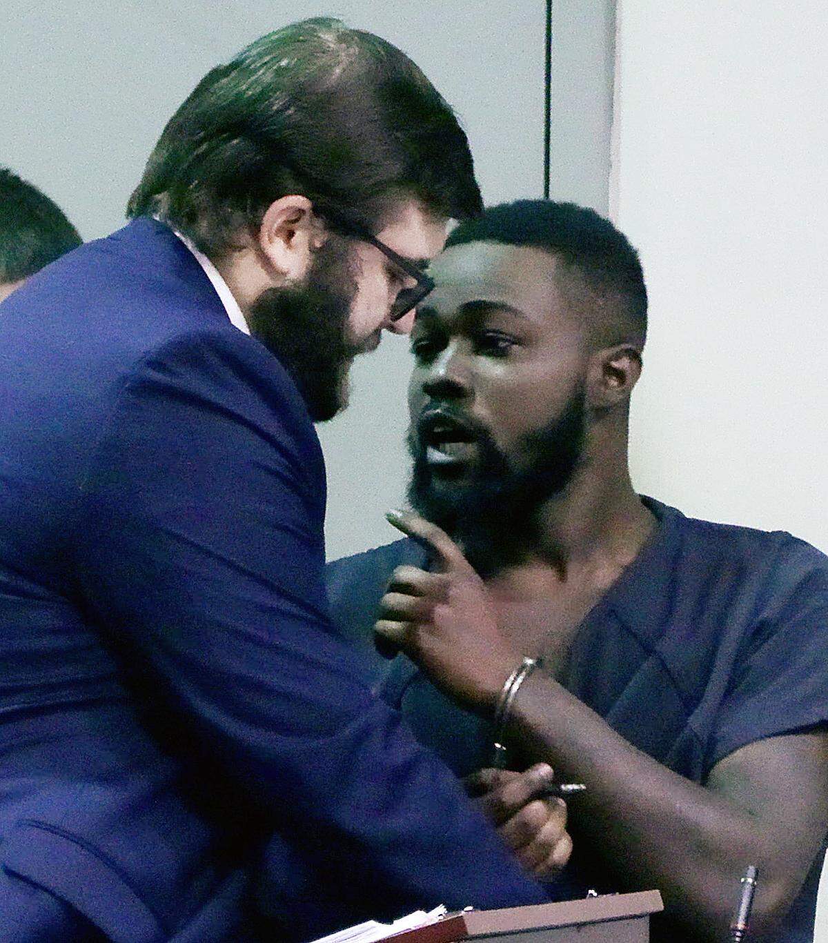 Antanavious Butler, 26, right, appears in Columbus Recorder’s Court on Oct. 10, 2025. Butler has been charged with murder in connection with the shooting death of 65-year-old Norman Lane on Brookstone Boulevard.