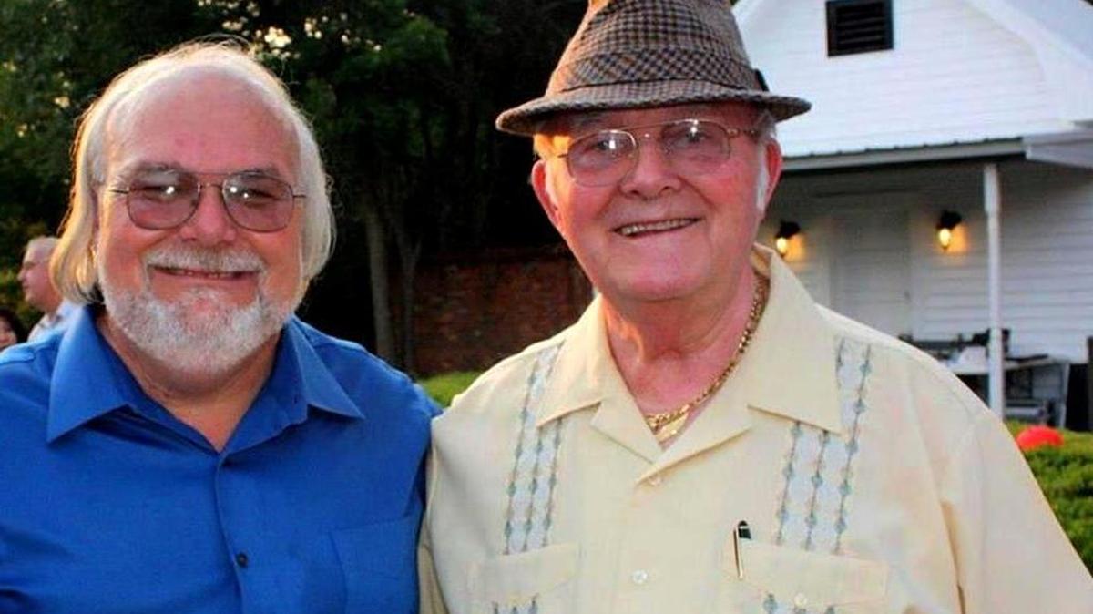 Mark Cantrell (left) with father James Cantrell outside Columbus’ Goetchius House.