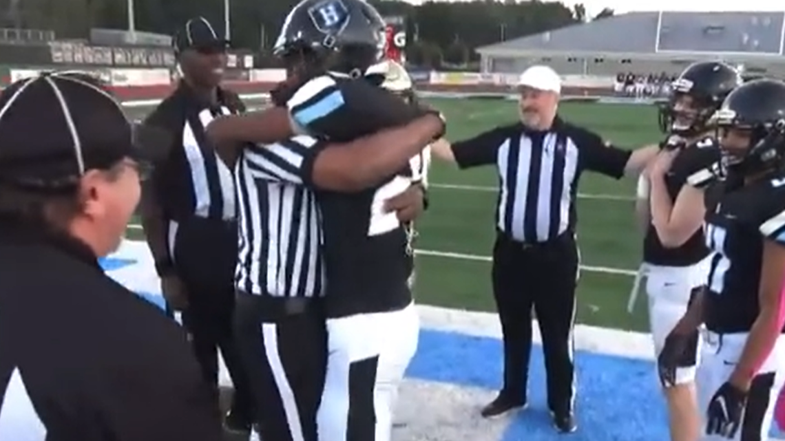 A ninth grade football player in Alabama was surprised when his dad returned from Army deployment disguised as referee. It happened at a Helena High School game.