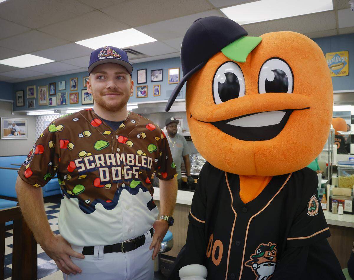 The Columbus Clingstones hosted a news conference April 9, 2026, at Dinglewood Pharmacy in Columbus, announcing “Scrambled Dogs” will be one of the team’s alternate identities..
