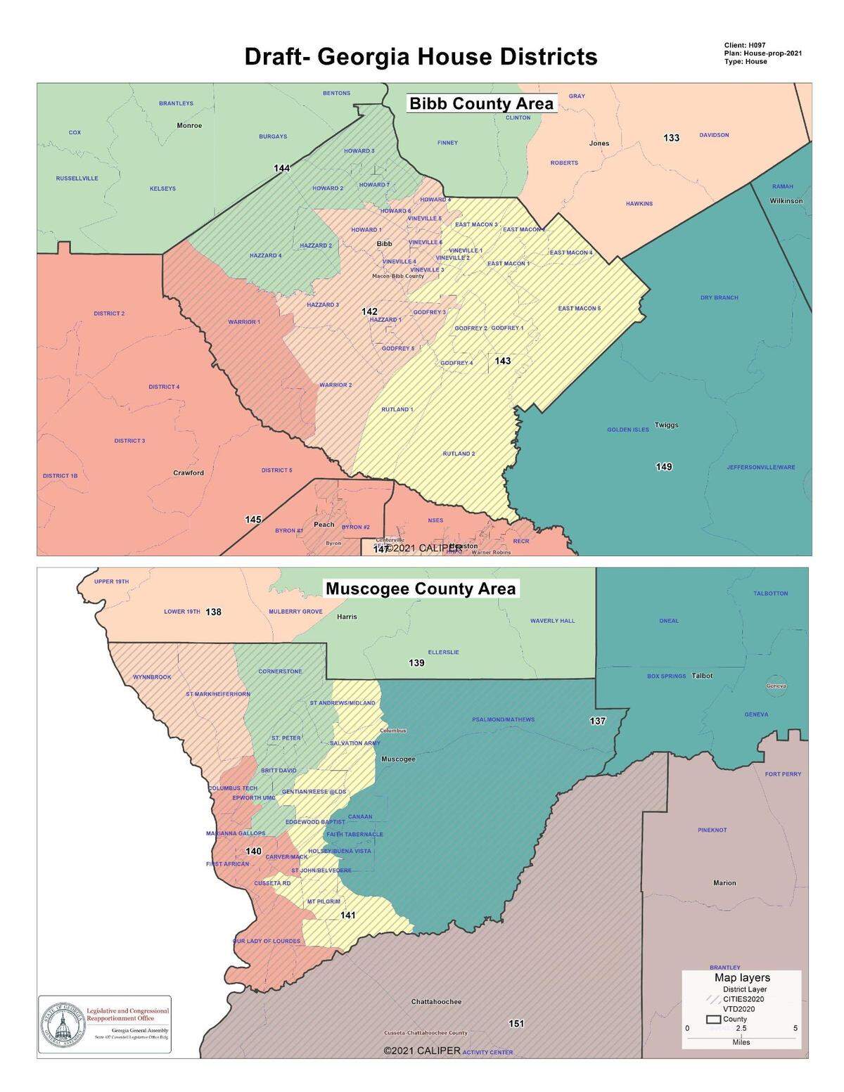 State house districts for Macon and Columbus as proposed by House Republicans