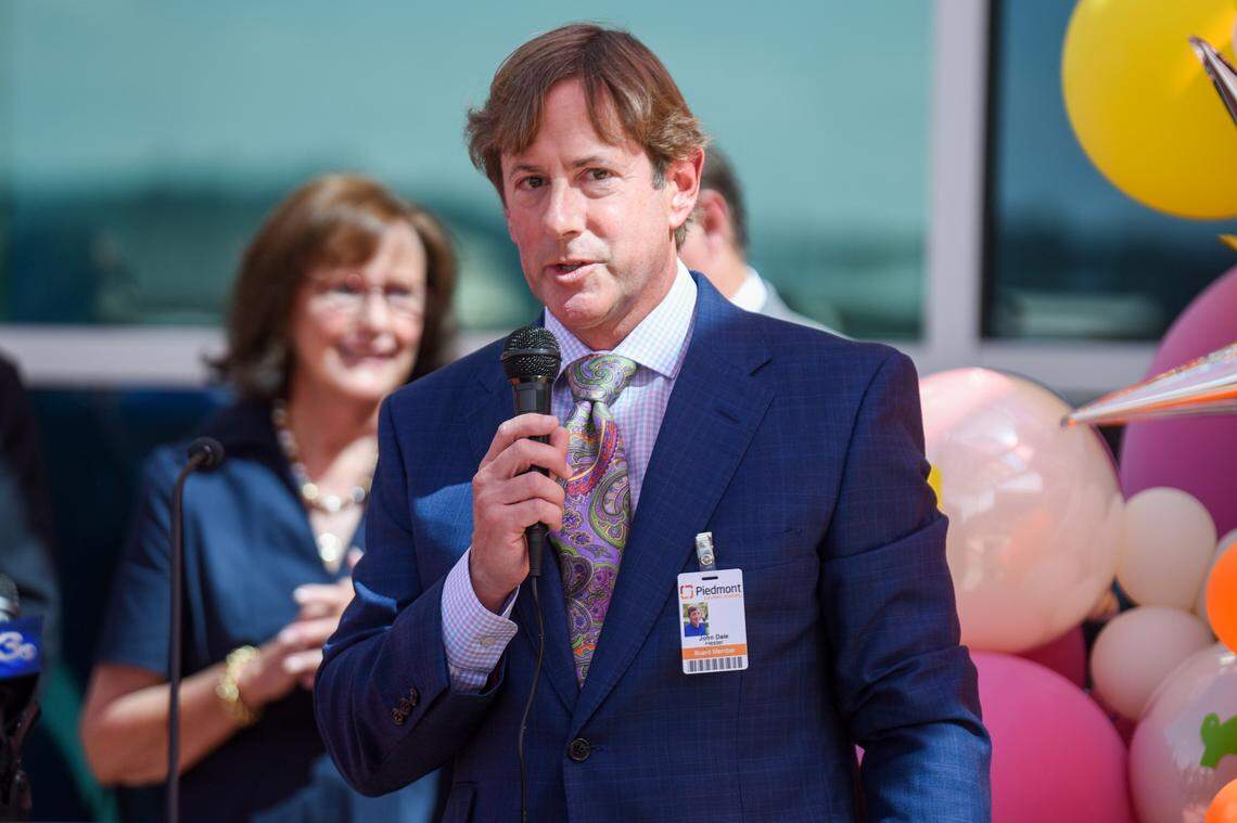 John Dale Hester, chairman of the Piedmont Columbus Regional board, speaks during the ribbon-cutting ceremony Oct. 9, 2024, celebrating the completion of the Bill and Olivia Amos Children’s Hospital in Columbus.