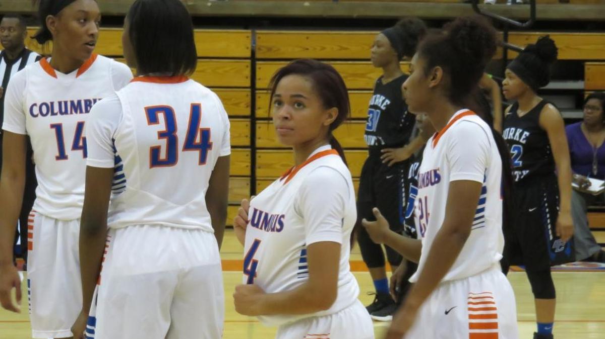 Columbus point guard Brittany Floyd (4) has shown no hestitation in moving from basketball season to track.