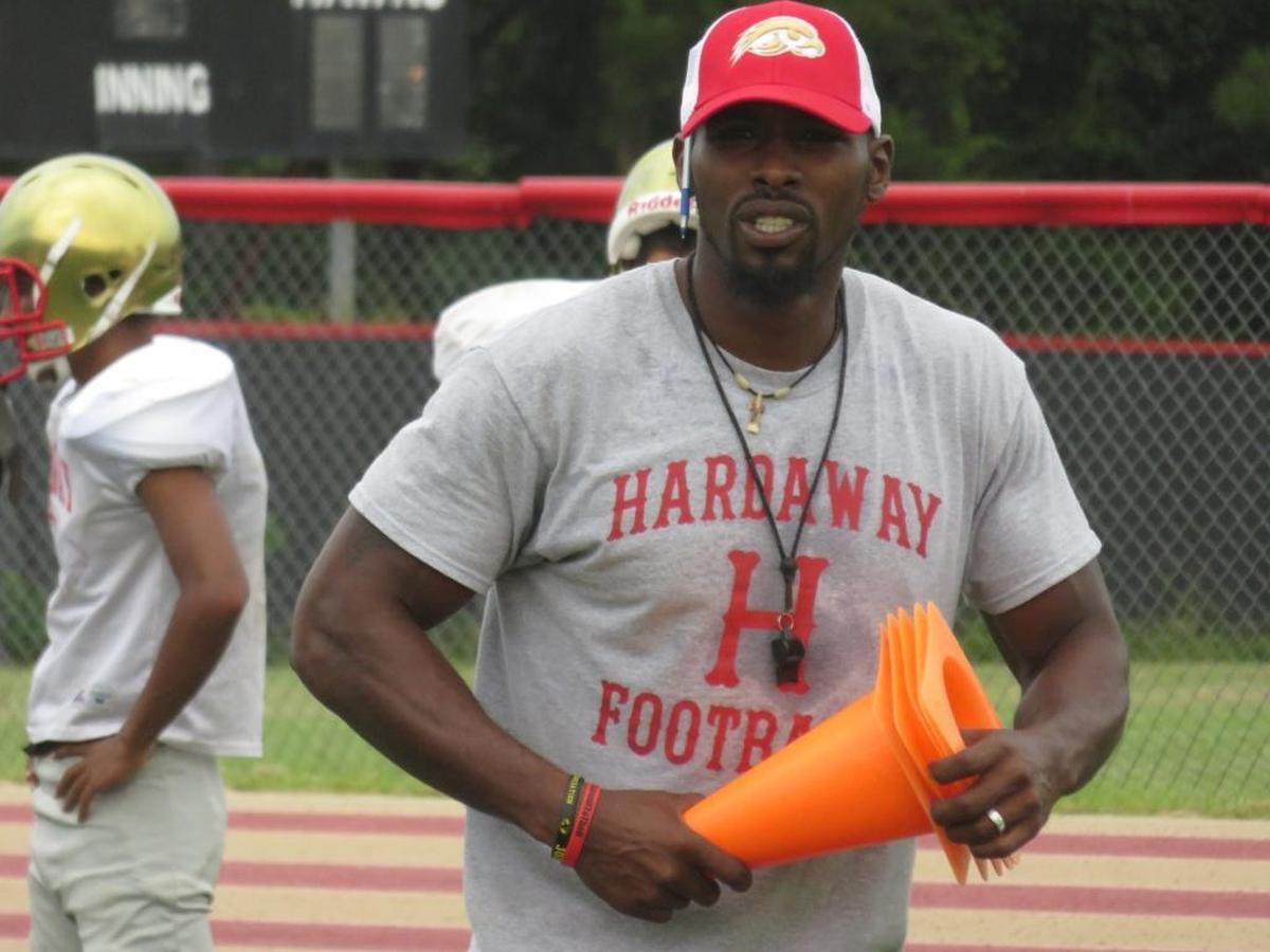 Michael Woolridge is shown in this 2017 photo while coaching the Hardaway High School football team during practice.