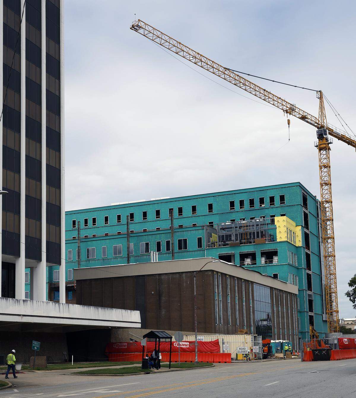 Construction continues Oct. 9, 2025, on the new Judicial Center in downtown Columbus. It’s being constructed next to the Government Center.
