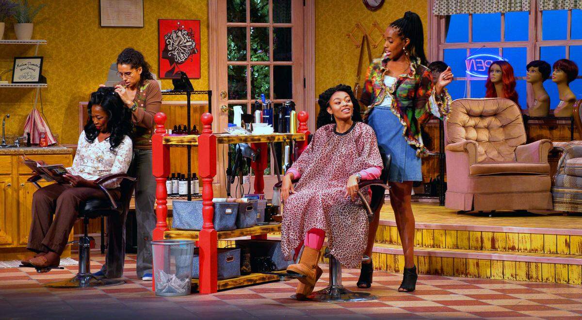 Vanessa “VJ” Roberts (M’Lynn),Courtney Locke (Annelle), Aleigha Burt (Shelby), and Chelcy Cutwright (Truvy), rehearse Wednesday for the Springer Opera House production of “Steel Magnolias.” 04/27/2022