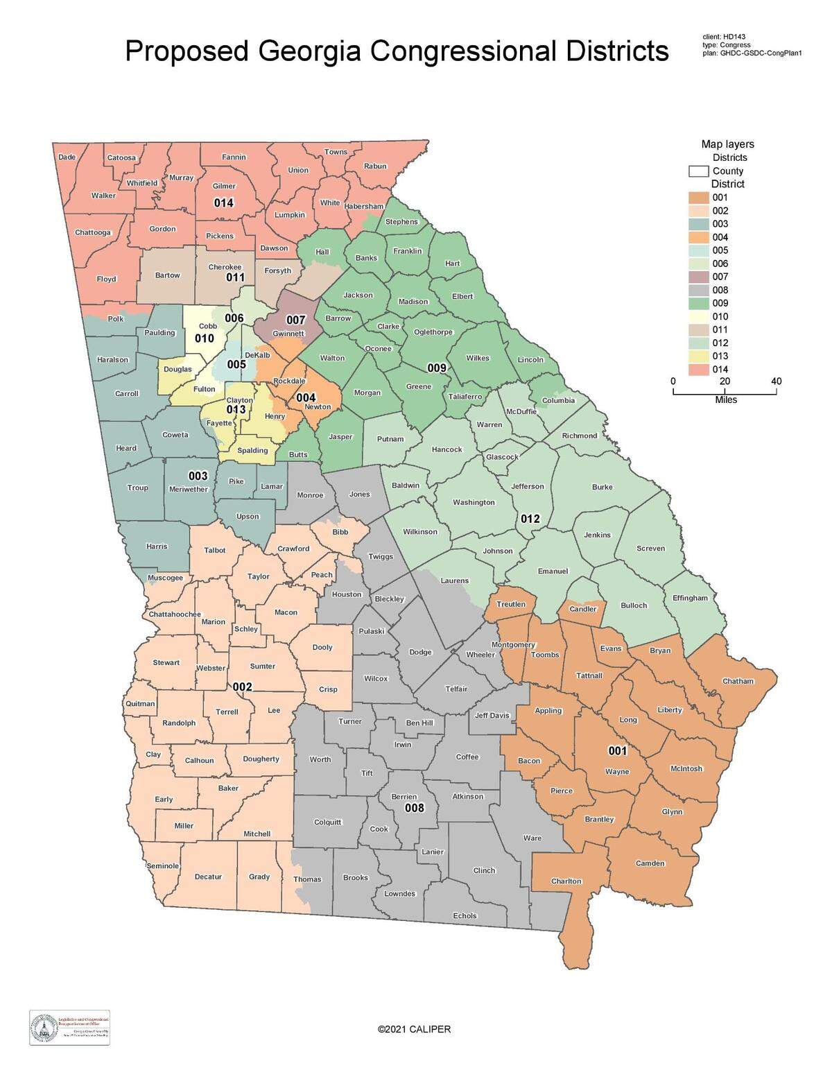 This map is the drafted U.S. Congressional Districts put forth by the Democrats in the Georgia House and Senate.