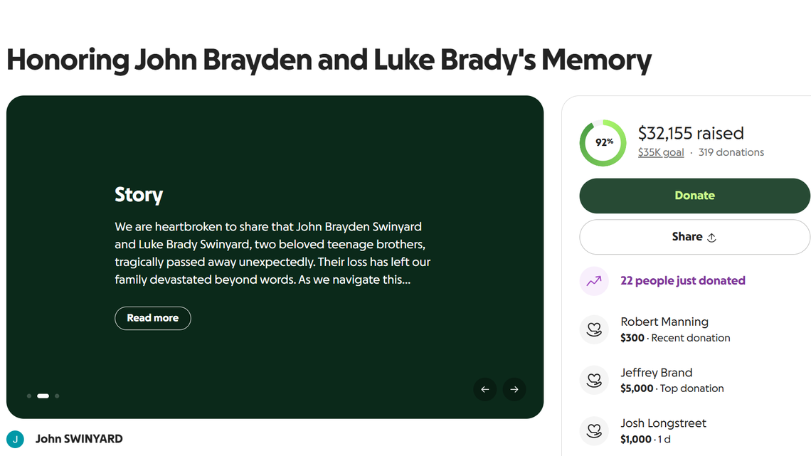 Dozens of people gathered for a Rosary and visitation held to say goodbye to two teenage boys shot and killed by their stepfather in Harris County. A fundraiser for the family Luke Brady Swinyard and John Brayden Swinyard has raised more than $30,000.