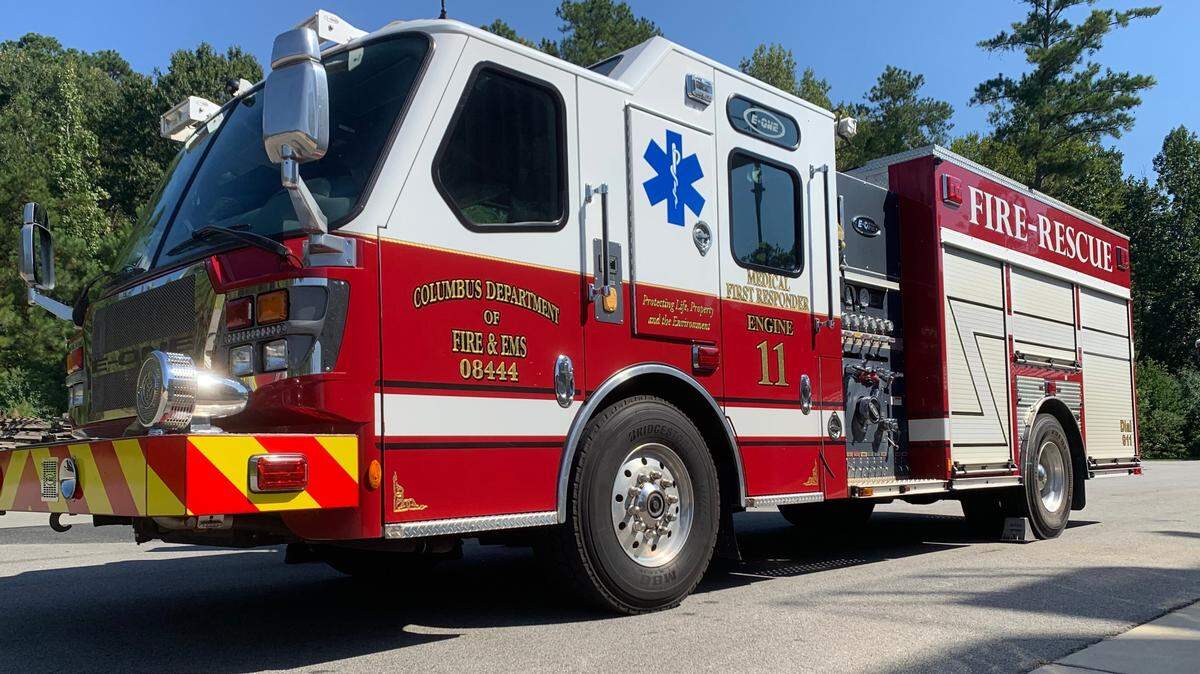 A Columbus Fire & EMS fire truck sits at a training site off Macon Road. 
