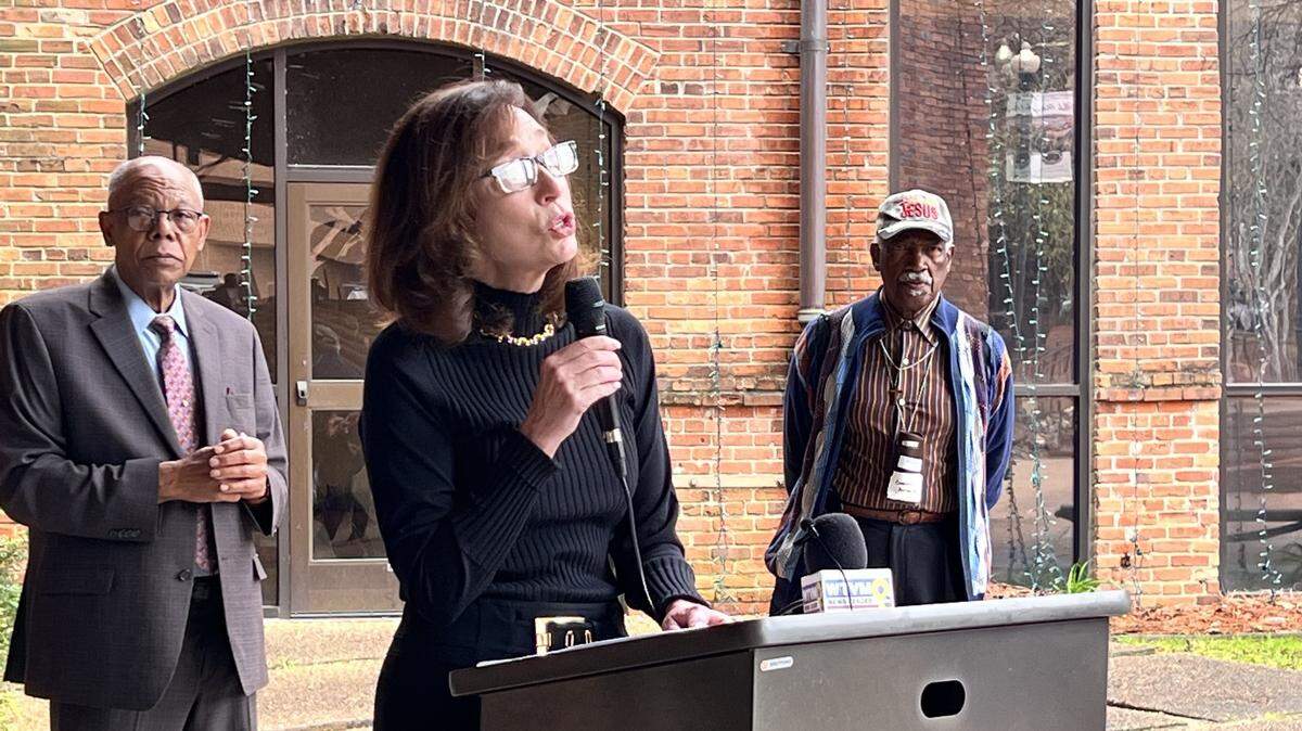 During a news conference March 14, 2025, in the Columbus Convention & Trade Center, former Columbus Mayor Teresa Tomlinson spoke in defense of City Manager Isaiah Hugley. Newly appointed Columbus Councilor John Anker has called for Hugley to be fired. Tomlinson also condemned the council’s 6-3 vote to appoint Anker the same day Judy Thomas resigned from the council, not allowing time for public input.