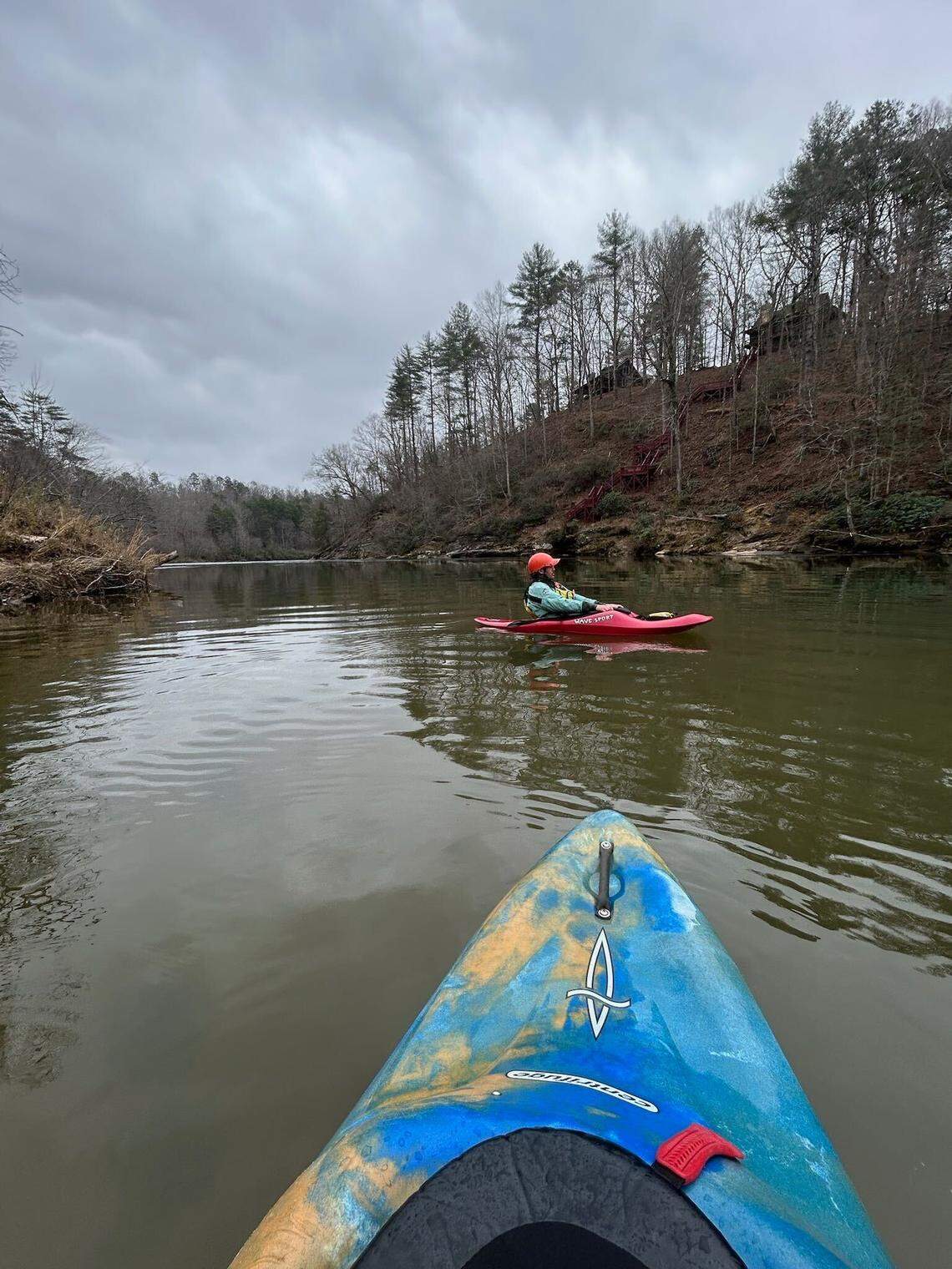 Jarod Horne of Phenix City takes a respite during a calm part of the Chattahoochee River near Helen, Georgia.