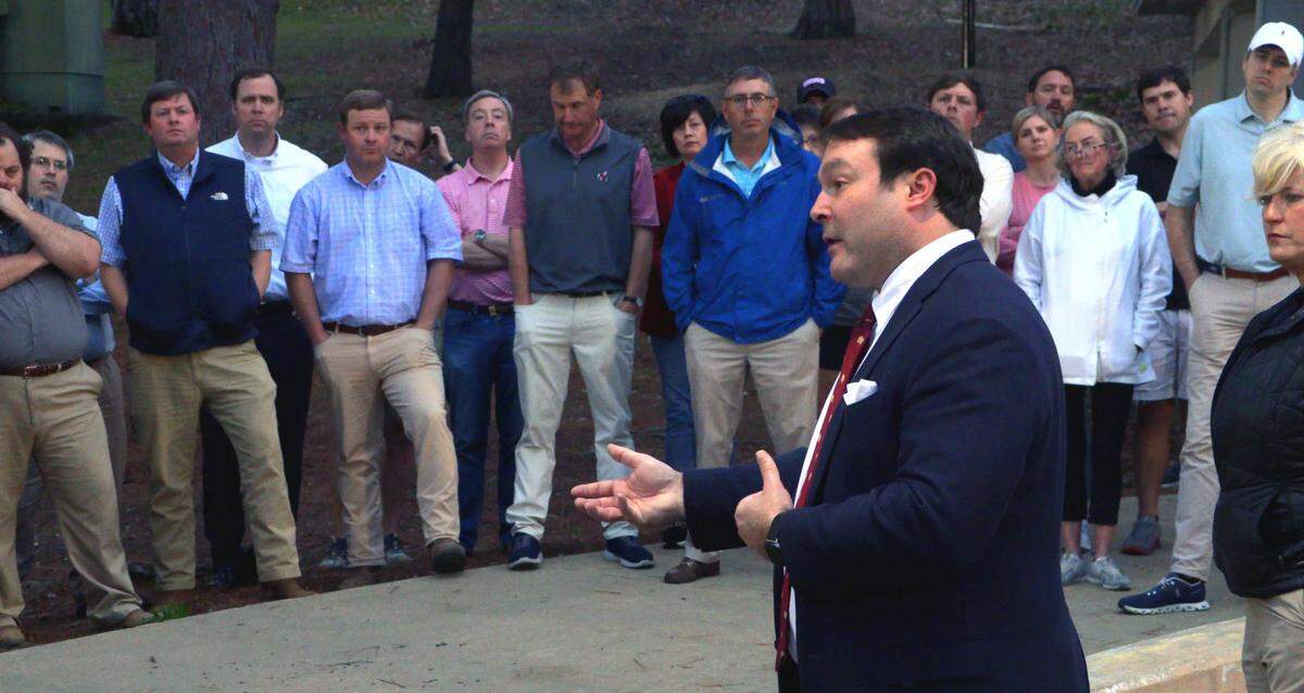 Columbus City Councilor Walker Garrett speaks Thursday evening to a meeting at Lakebottom Park in Columbus, Georgia called to address crime and crime prevention measures. 03/02/2023