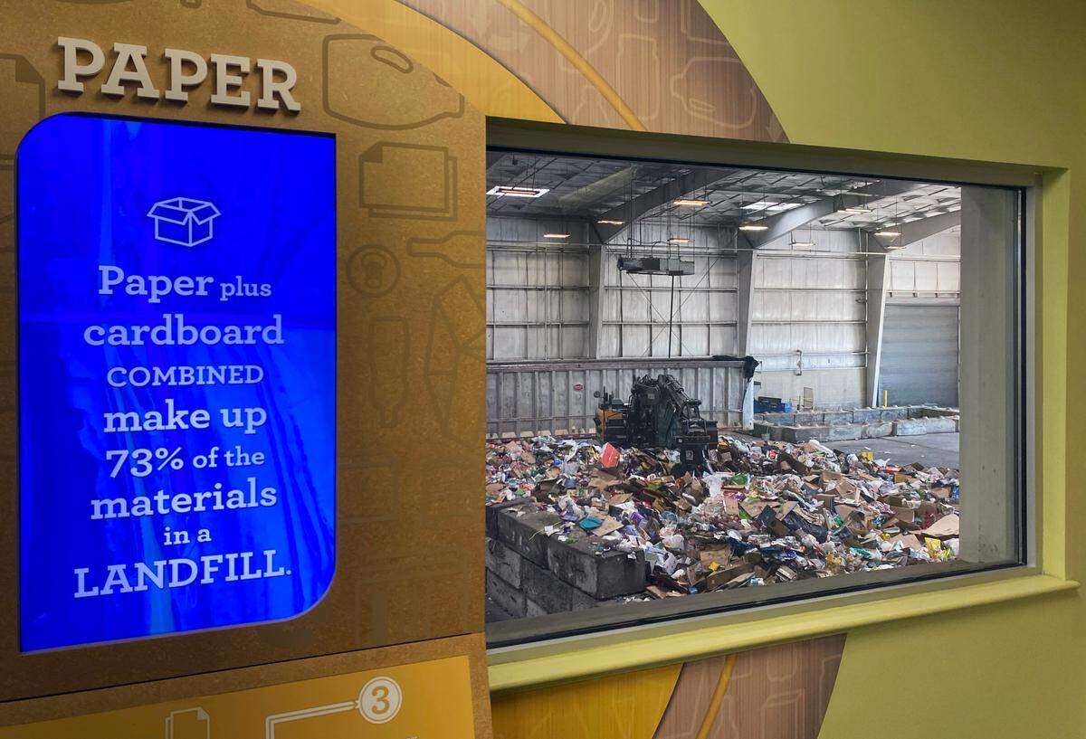 After items are picked up curbside from Columbus’ blue recycling cans they are dropped at the city’s sustainability center, then loaded into trailers and taken away to a sorting and processing facility in Montgomery, Alabama operated by Amwaste. 04/04/2024
