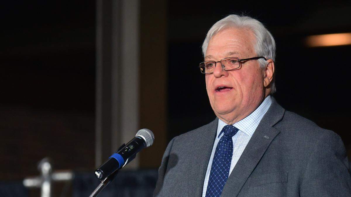 Dave Platta speaks to the audience after he was inducted into the Chattahoochee Valley Sports Hall of Fame Saturday as part of the Class of 2023. 02/04/2023