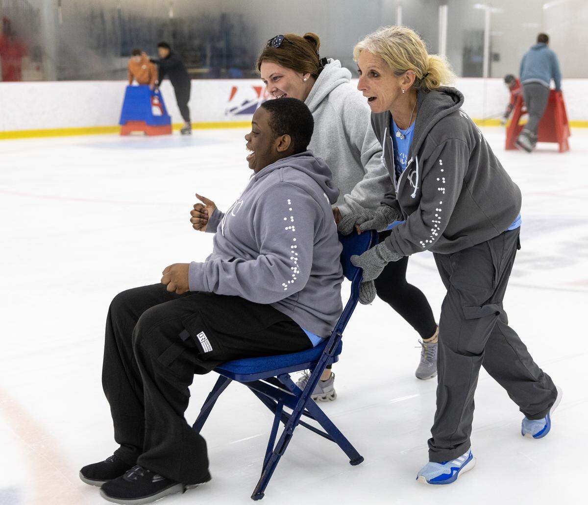 “Camp Abilities is a sports camp for kid that are blind or visually impaired,” said camp director Jeanine Fittipaldi-Wert, front right, associate professor of health & physical education at Columbus State University, pictured May 23, 2026, at the Columbus Ice Rink. “It’s where we focus on sports that are either in the Paralympics or sports for individuals that are blind. It also promotes socialization and independence.”