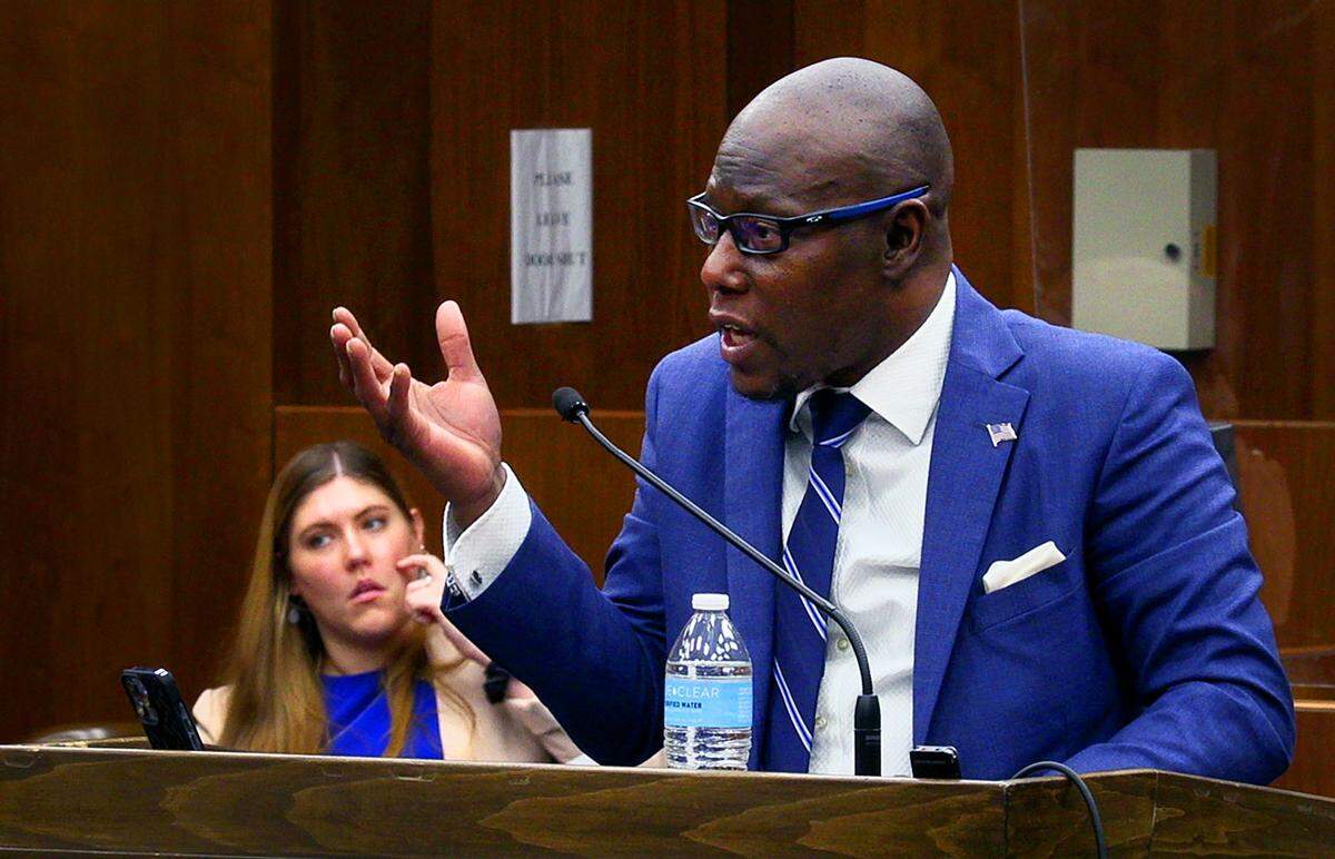 Defense attorney Stacey Jackson, who is representing Tommie Jamal Mullins Jr., 28, makes his closing argument Monday morning. 04/04/2023