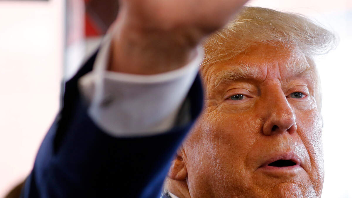 Former president Donald Trump visits the Waffle House at 1326 Veterans Parkway in Columbus, Georgia in 2023.