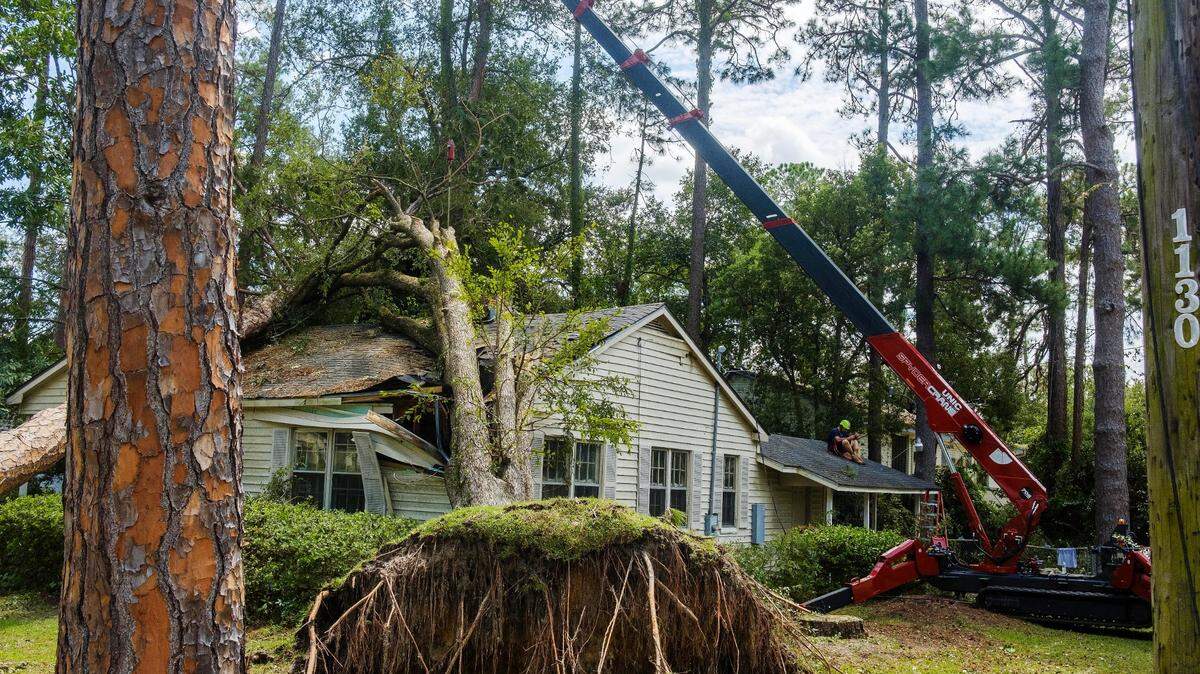 Scores of homes near the core of the South Georgia city of Valdosta were damaged by large trees felled by hurricane Idalia.