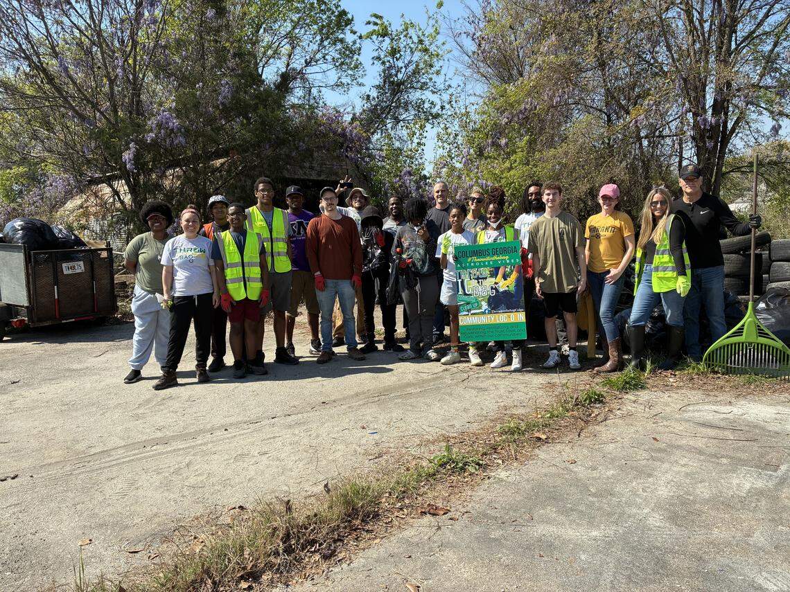 Founder Kristin Andris said Living Mosiac Collective’s first workday drew about 60 volunteers in March 2026 and cleared roughly 3,000 pounds of trash at the Warm Springs site in Columbus.