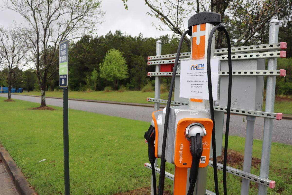 One of 10 EV charging stations installed by METRA throughout Columbus is at Shirley Winston park.