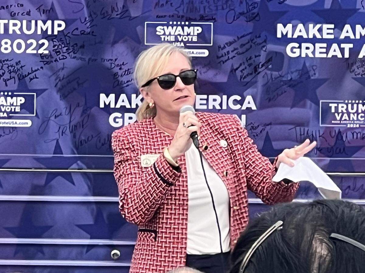 Georgia State Representative Carmen Rice speaks to supporters about immigration and military policies during launch of the 3-day Team Trump Bus Tour in Columbus, GA on Oct. 4.