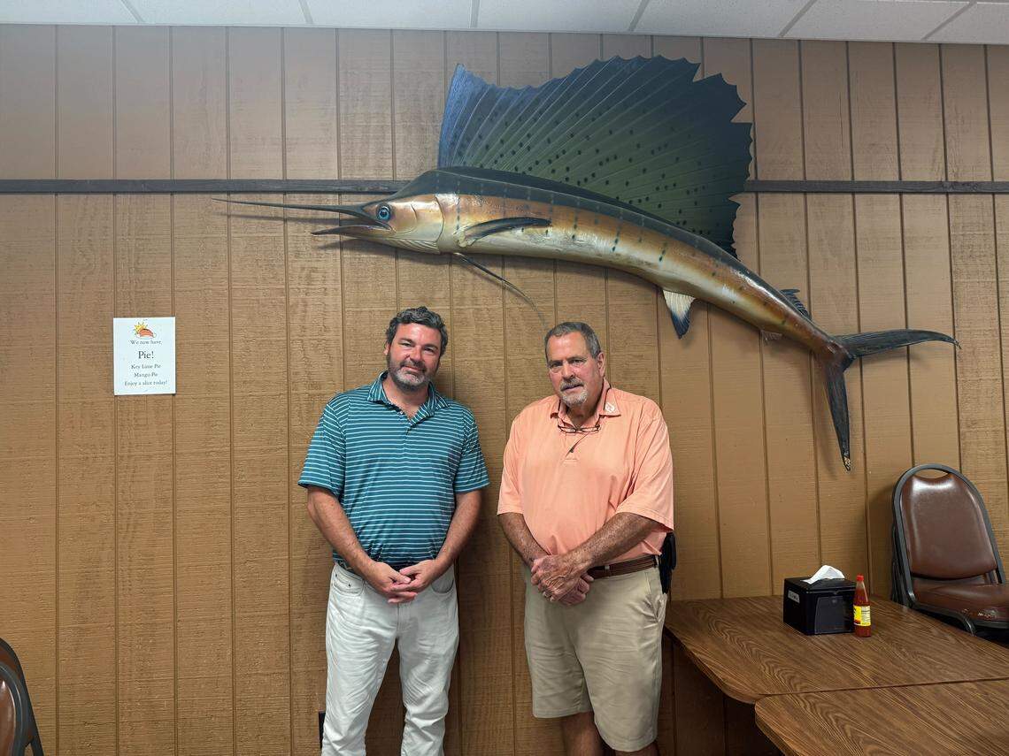 Rosehill Seafood restaurant and market is at 2621 Hamilton Road in Columbus. Pictured in the restaurant Aug. 18, 2025, are new owner Buford King, left, and former owner Jeff Lunsford.