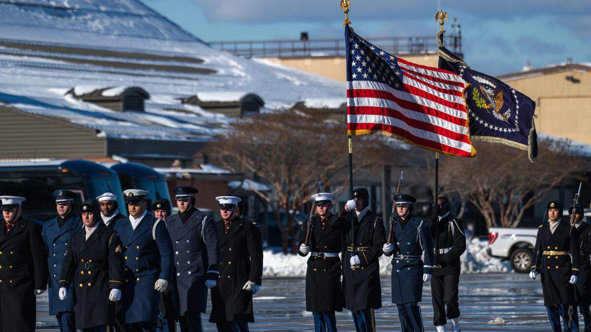 The Joint Service Honor Guard prepares to receive Special Air Mission 39, the late former president Jimmy Carter, at Joint Base Andrews, Md., Jan. 7, 2025. Carter, the 39th president of the United States and 2002 Nobel Peace Prize recipients for his humanitarian efforts, passed away on December 29, 2024, at this home in Plains Georgia, at the age of 100. (DoD photo by Henry Villarama)