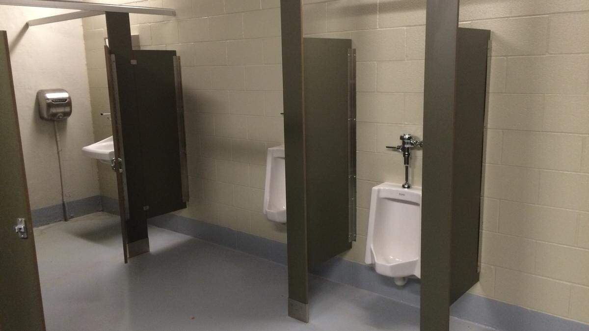 Mike Owen/mowen@ledger-enquirer.comThe new men's room on the RiverWalk beneath the pedestrian bridge looks like it has yet to be used.